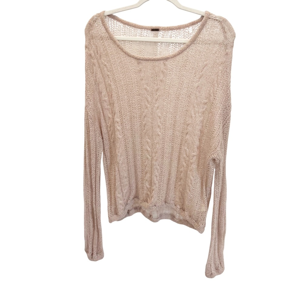 Free People Angel Soft Cable‎ Knit Sweater Oversized Open Knit Beige MEDIUM